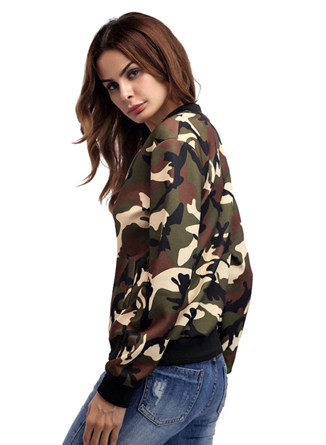 OUTAD Loose Long Sleeve Bomber Jacket Camouflage Green - Image 4