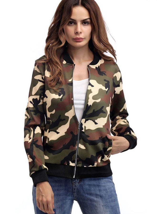 OUTAD Loose Long Sleeve Bomber Jacket Camouflage Green - Image 2