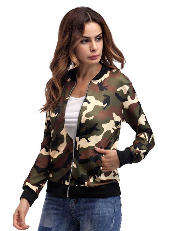 OUTAD Loose Long Sleeve Bomber Jacket Camouflage Green - Image 3