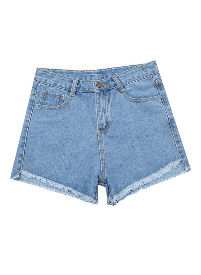 OUTAD Ragged Edge High-Rise Denim Hot Shorts Light Blue - Image 1