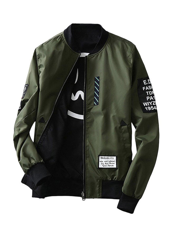 Wind Breaker Long Sleeve Bomber Jacket Green