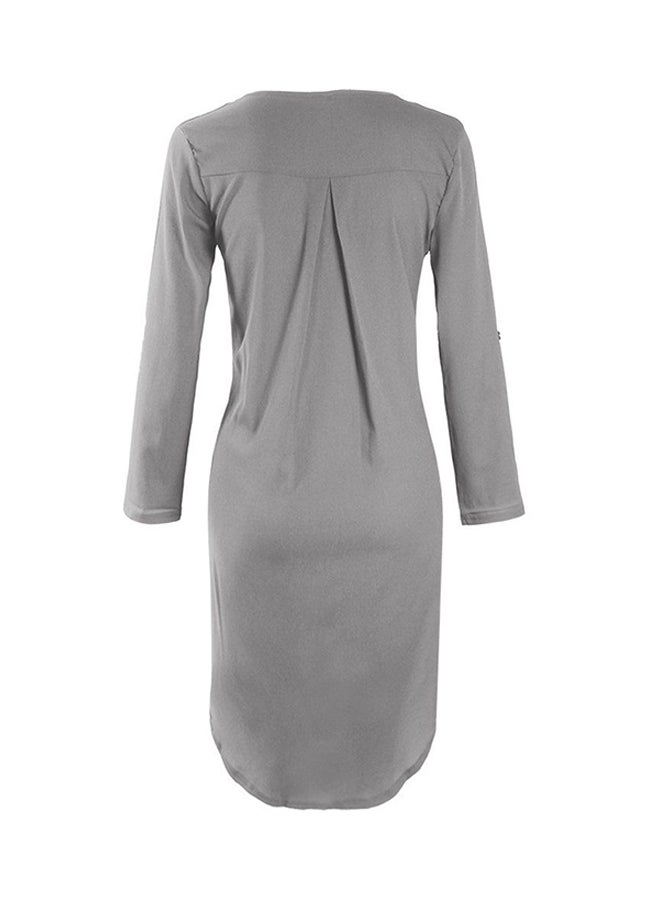 OUTAD - Autumn Long Sleeve Asymmetric Mini Dress Grey - Image 1