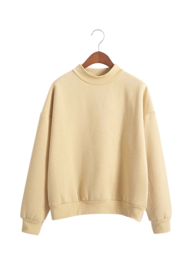 أوتاد كنزة بأكمام طويلة ثقيلة ودافئة بيج - Image 1