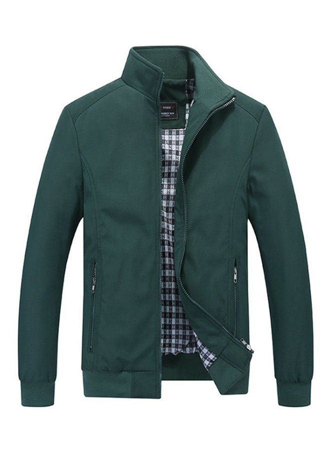 OUTAD - Stand-up Collar Long Sleeve Blouson Jacket Green - Image 1