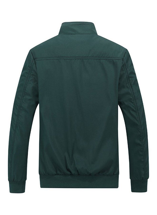 OUTAD - Stand-up Collar Long Sleeve Blouson Jacket Green - Image 1