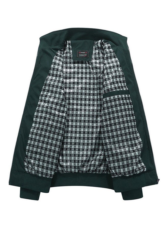 OUTAD - Stand-up Collar Long Sleeve Blouson Jacket Green - Image 1