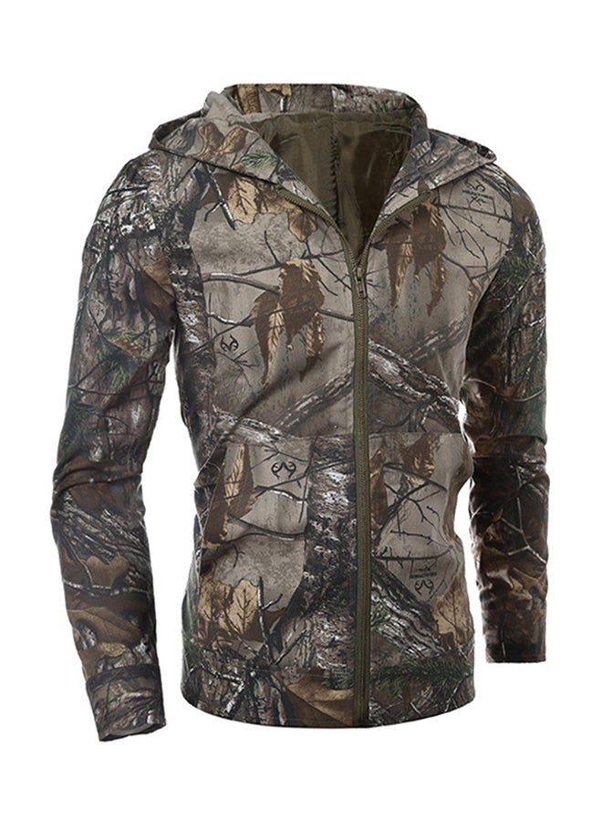 أوتاد جاكيت بتصميم بلوزة بأكمام طويلة وغطاء للرأس ومزين بنقشة مموهة كالزي العسكري متعدد الألوان - Image 1