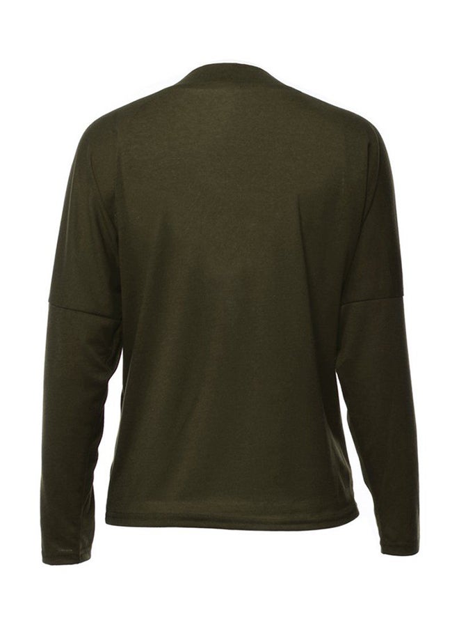 أوتاد بلوزة أنيقة بفتحة رقبة على شكل حرف V بأكمام طويلة وأربطة اللون الأخضر العسكري - Image 2