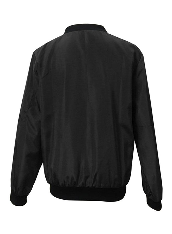 OUTAD - Solid Fashionable Winter Long Sleeve Bomber Jacket Black - Image 1
