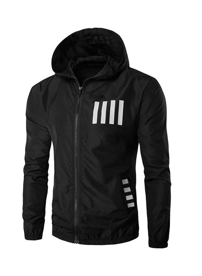 Autumn Winter Hooded Printed Jackets Black