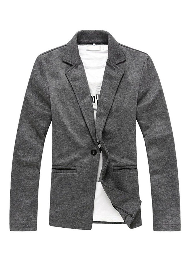 OUTAD Knitted Ultra-Slim Long Sleeve Blazer Dark Grey  - Image 1