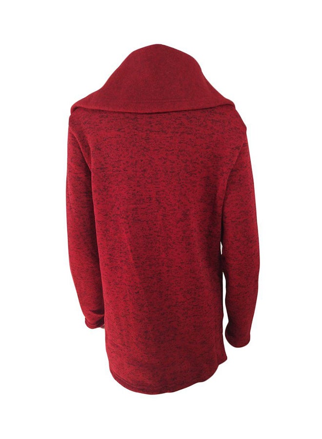 أوتاد معطف خارجي بأكمام طويلة وسترة جانبية وقبّة مطوية للخارج أحمر - Image 2