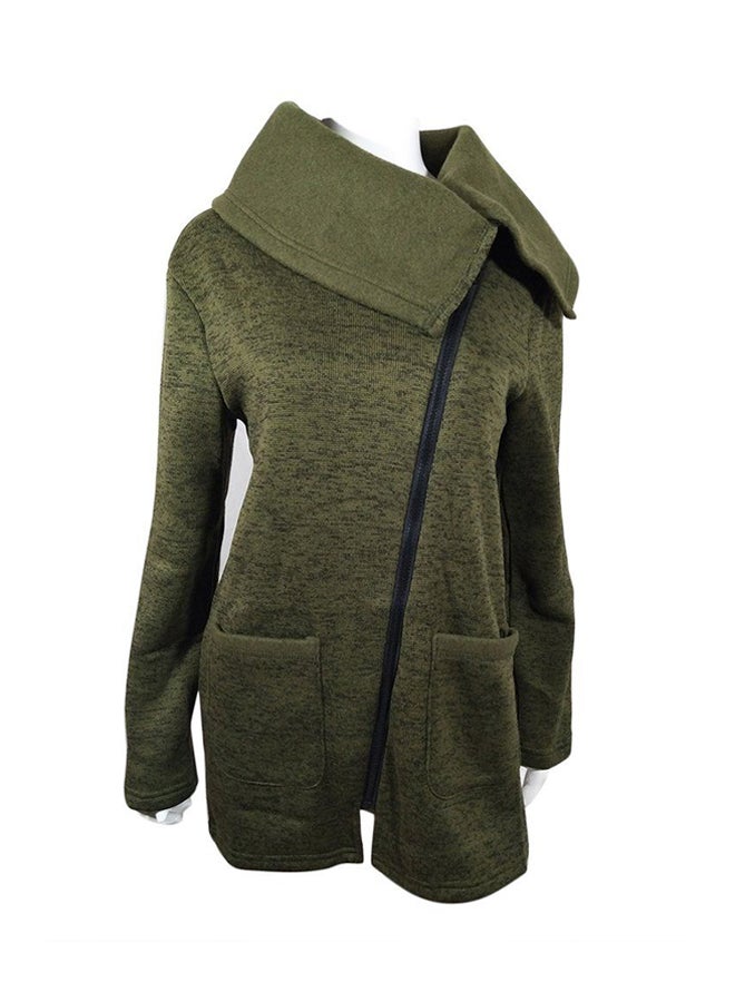 OUTAD Turndown Collar Side Zipper Long Sleeve Overcoat Army Green - Image 1