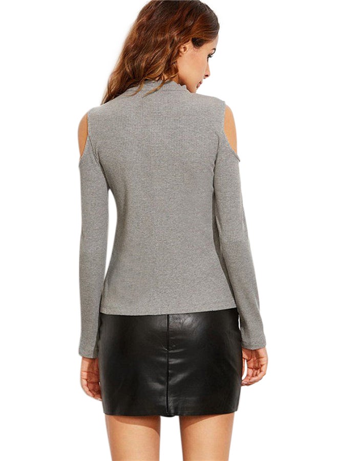 OUTAD Strapless Pullover Off Shoulder Blouse Top Grey  - Image 2