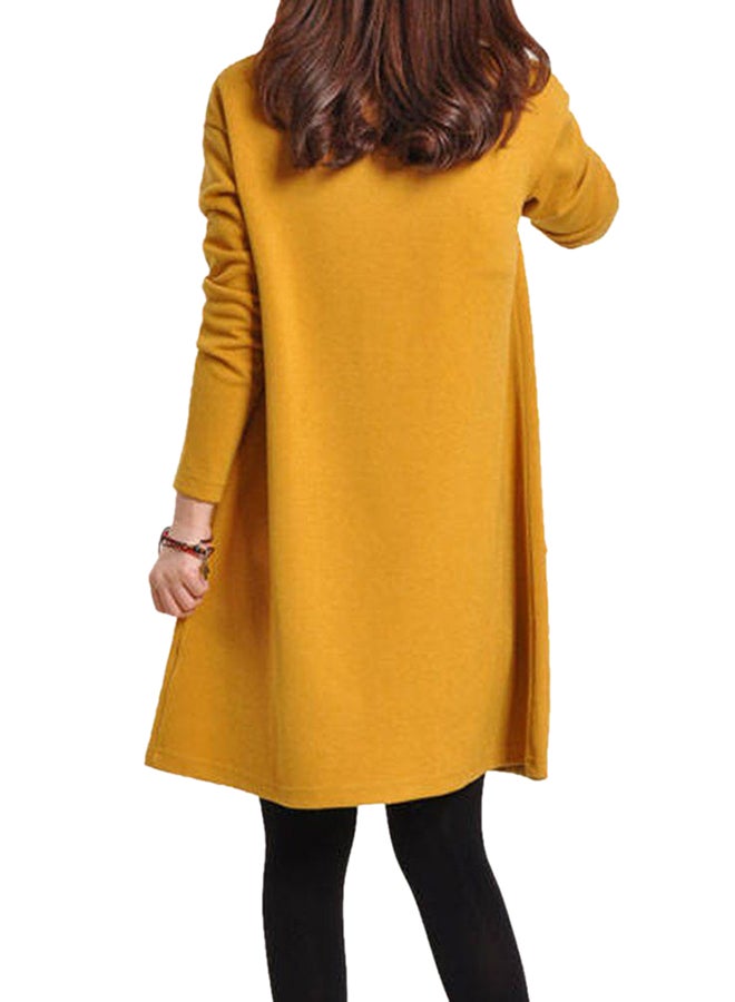 OUTAD Long Sleeve Midi Shift Dress Yellow - Image 2