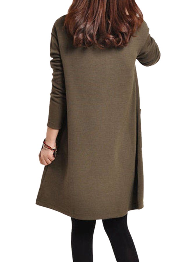 OUTAD Long Sleeve Midi Shift Dress Coffee - Image 2