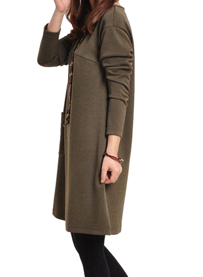 OUTAD Long Sleeve Midi Shift Dress Coffee - Image 4