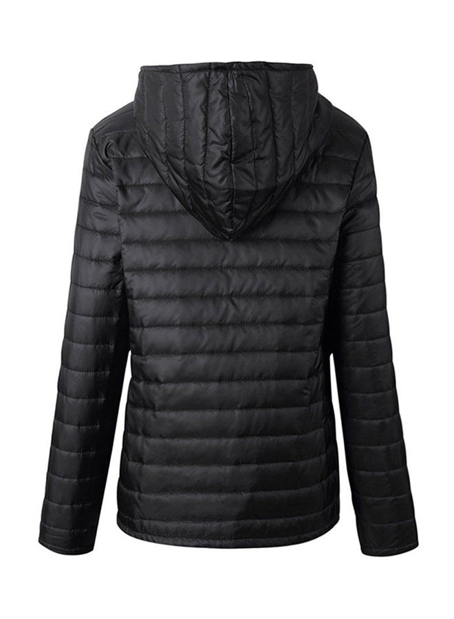 OUTAD Hooded Long Sleeved Puffer Jacket Black  - Image 2