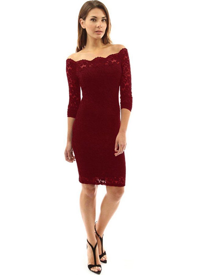 OUTAD - Long Sleeve Party Sheath Dress Wine Red - Image 1