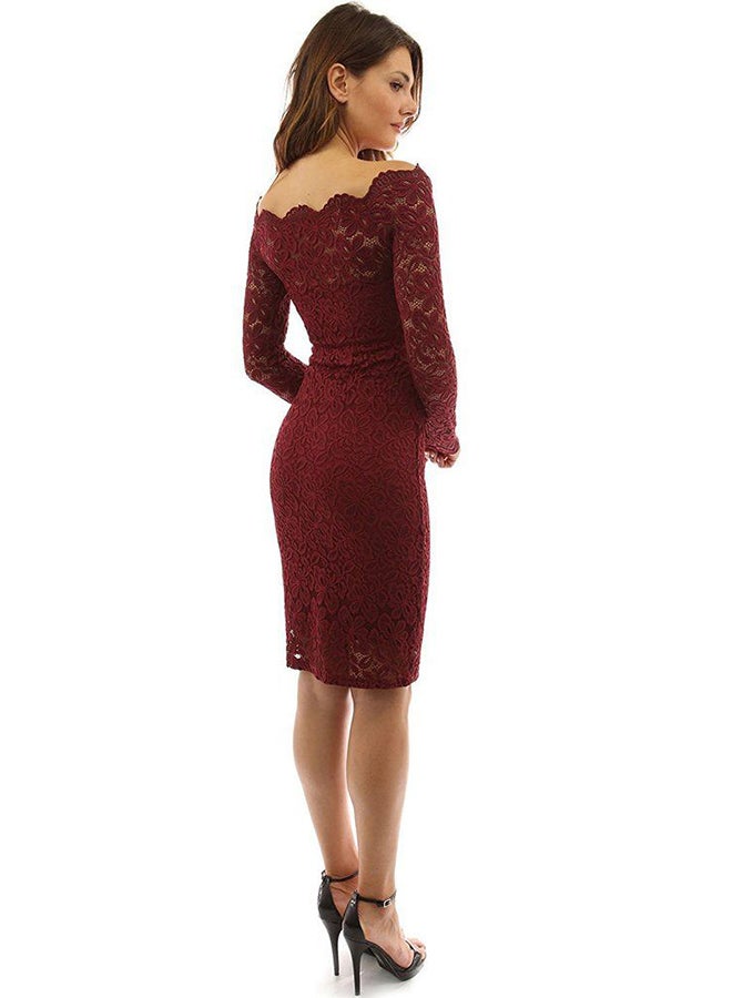 OUTAD - Long Sleeve Party Sheath Dress Wine Red - Image 1