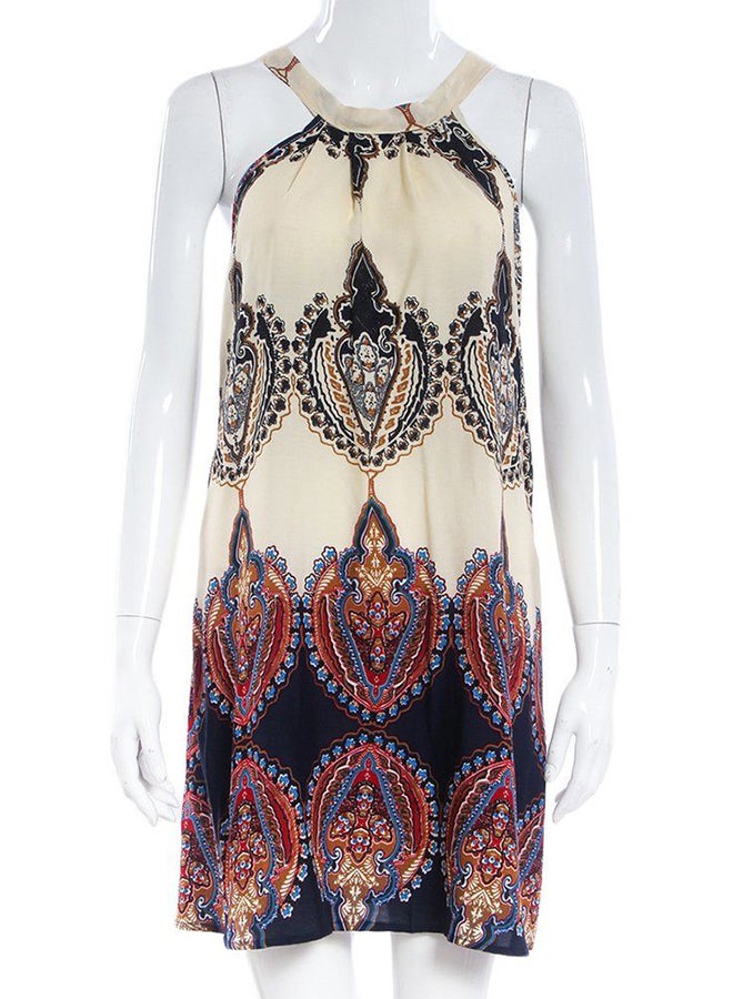 أوتاد فستان كاجوال قصير للشاطئ بدون أكمام وبحمالة حول العنق وفتحة رقبة على شكل حرف O متعدد الألوان - Image 1