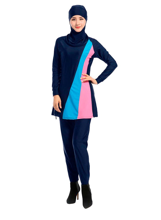 OUTAD Soft Breathable Long Sleeve Swimsuit With Hijab Navy Blue/Pink/White  - Image 1