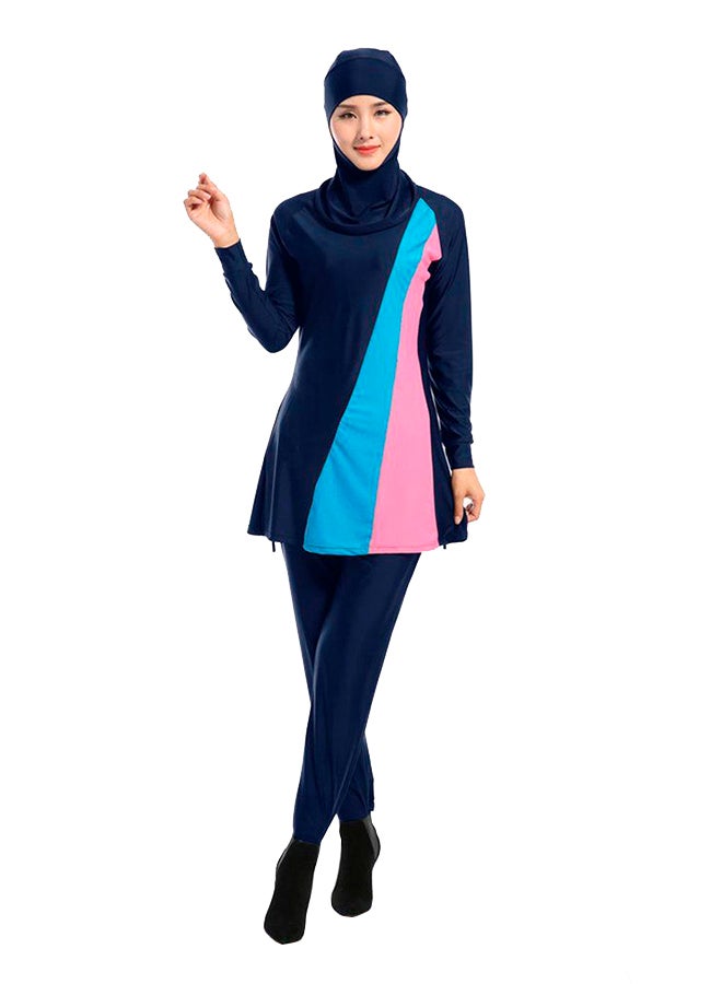 OUTAD Soft Breathable Long Sleeve Swimsuit With Hijab Navy Blue/Pink/White  - Image 2