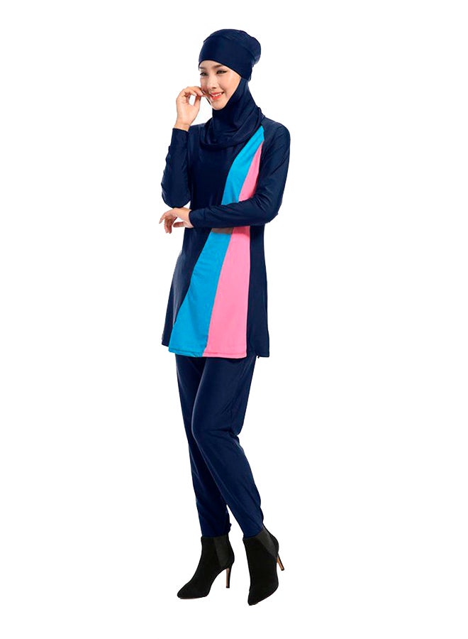 OUTAD Soft Breathable Long Sleeve Swimsuit With Hijab Navy Blue/Pink/White  - Image 3
