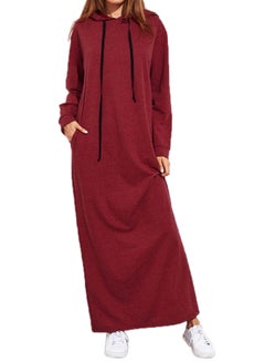 Long Sleeves Ankle-length Hooded Pullover Wine Red