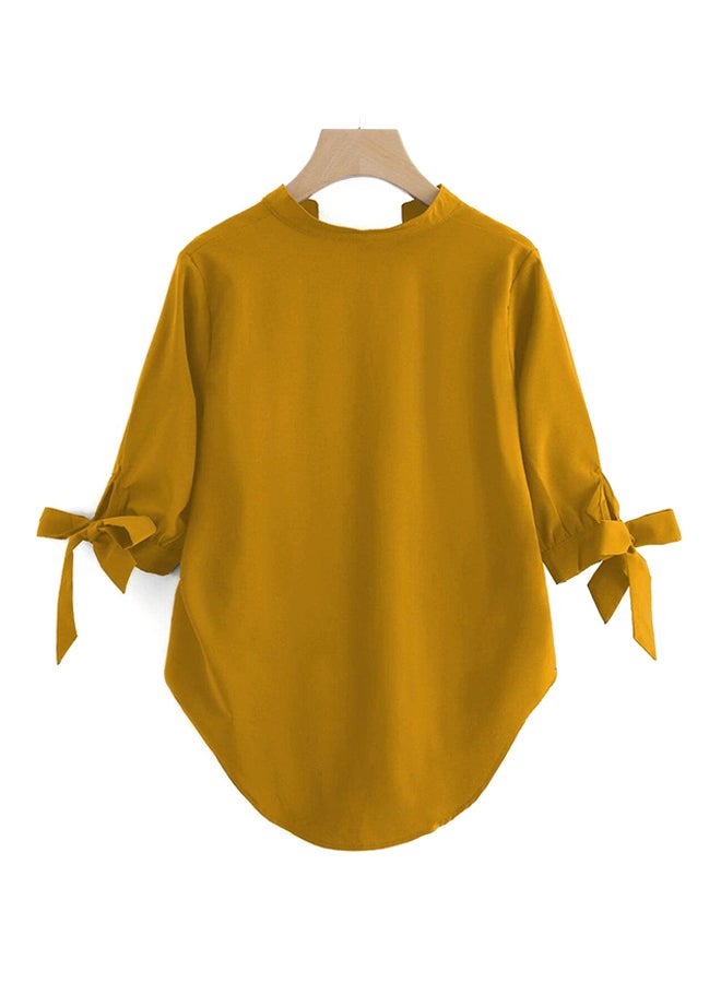 أوتاد بلوزة بثلاثة أرباع كم وفيونكة ملتوية كبيرة جانبية أصفر - Image 2