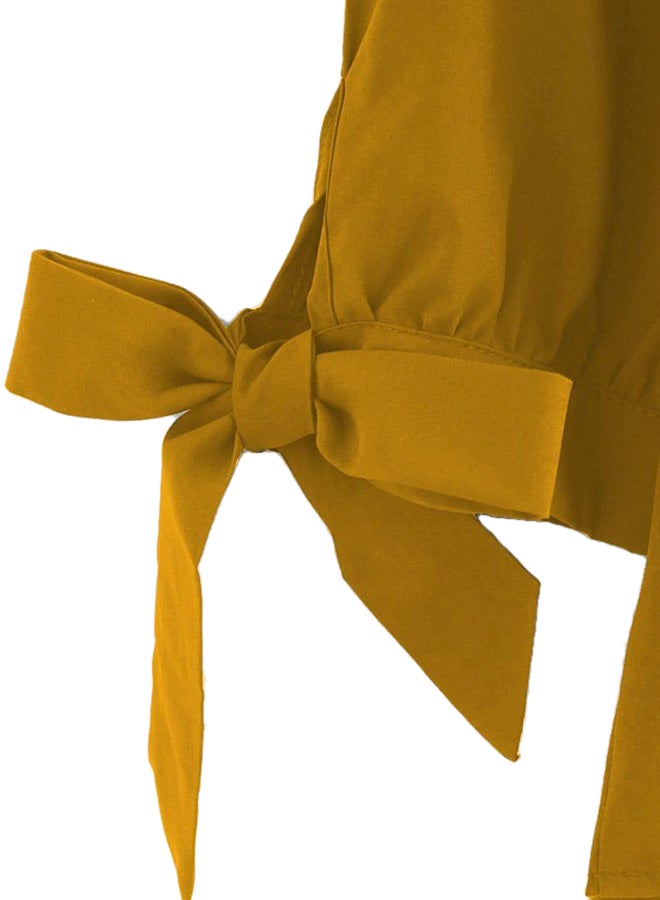 أوتاد بلوزة بثلاثة أرباع كم وفيونكة ملتوية كبيرة جانبية أصفر - Image 3