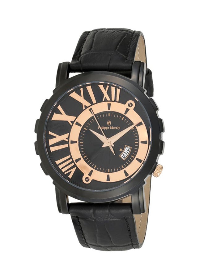 Philippe Moraly of Switzerland Men's Leather Analog Watch L1017BRBB - Image 1