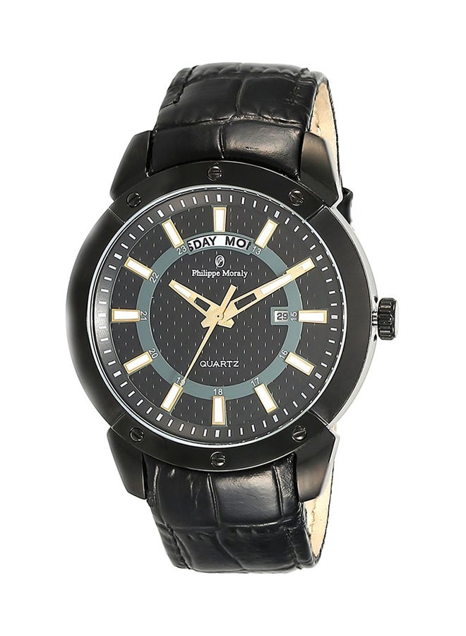 فيليب مورالي السويسرية ساعة يد بعقارب بسوار من الجلد طراز L1373BGBB للرجال - Image 1