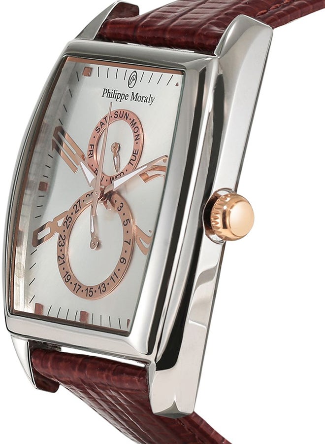 Philippe Moraly of Switzerland Men's Leather Chronograph Watch L1421CRWO - Image 2