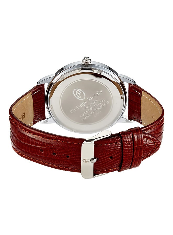 Philippe Moraly of Switzerland - Men's Leather Analog Watch L1711WOO - Image 1