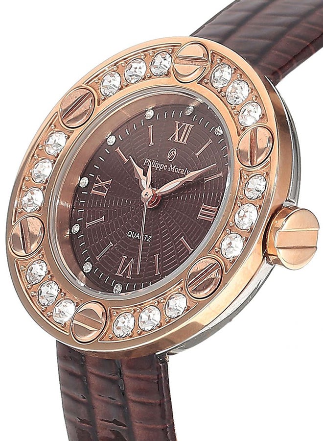 فيليب مورالي السويسرية ساعة يد بعقارب بسوار من الجلد طراز LS1156ROO للنساء - Image 3