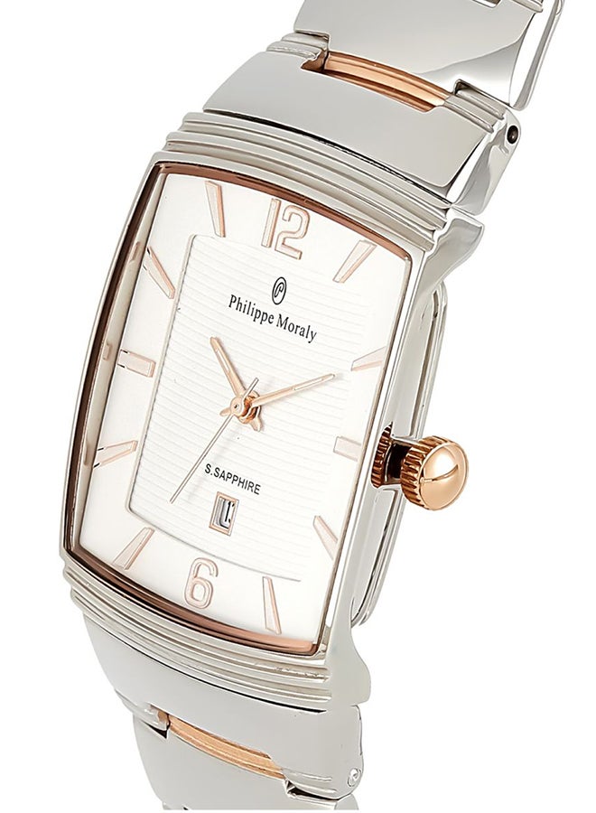 فيليب مورالي السويسرية ساعة يد بعقارب وسوار من الإستانلس ستيل طراز M1324CRW - مقاس 36 مم - فضي/ذهبي وردي للنساء - Image 3