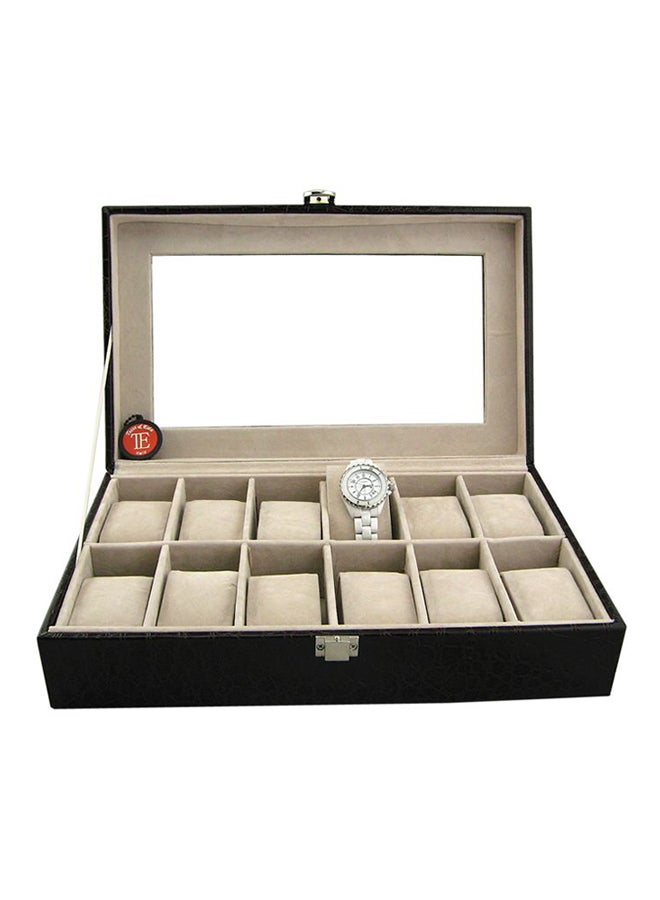Men's 12 Compartments See Through Window Watch Box 
