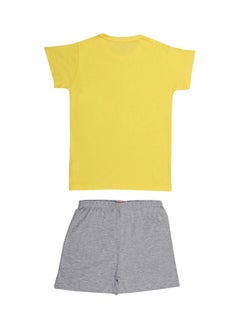 Soko Mesh Short Sleeve Printed Top And Short Set Yellow/Grey  - Image 2