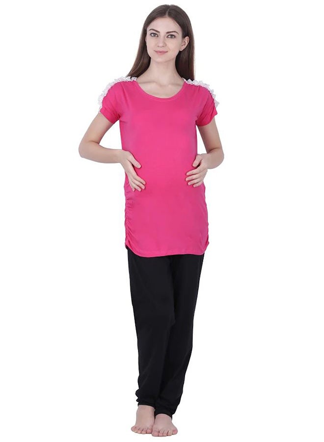 Soko Mesh - Polo Maternity Top With Lace Pink - Image 1