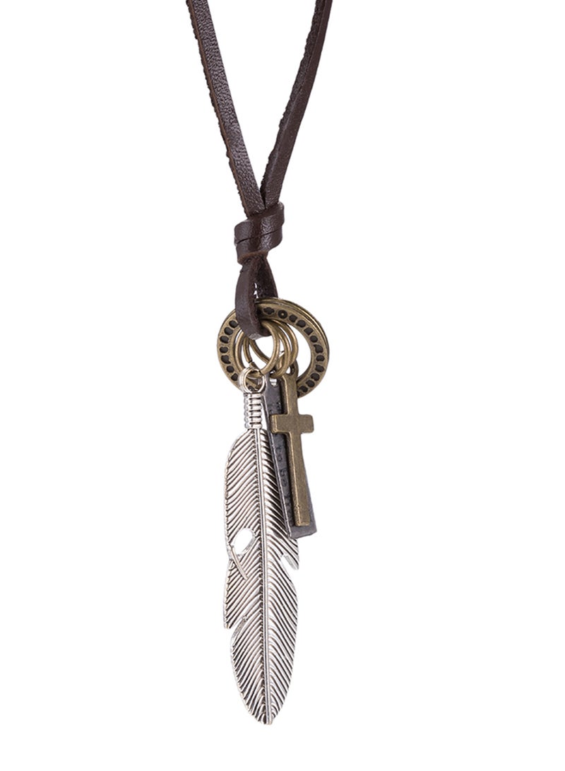 Sharpdo acc Retro Style Leather And Alloy Pendant Necklace