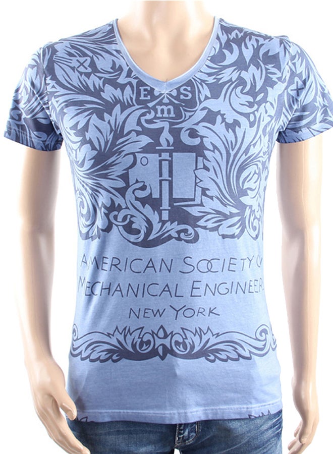 Printing Short Sleeve T-shirt Blue 