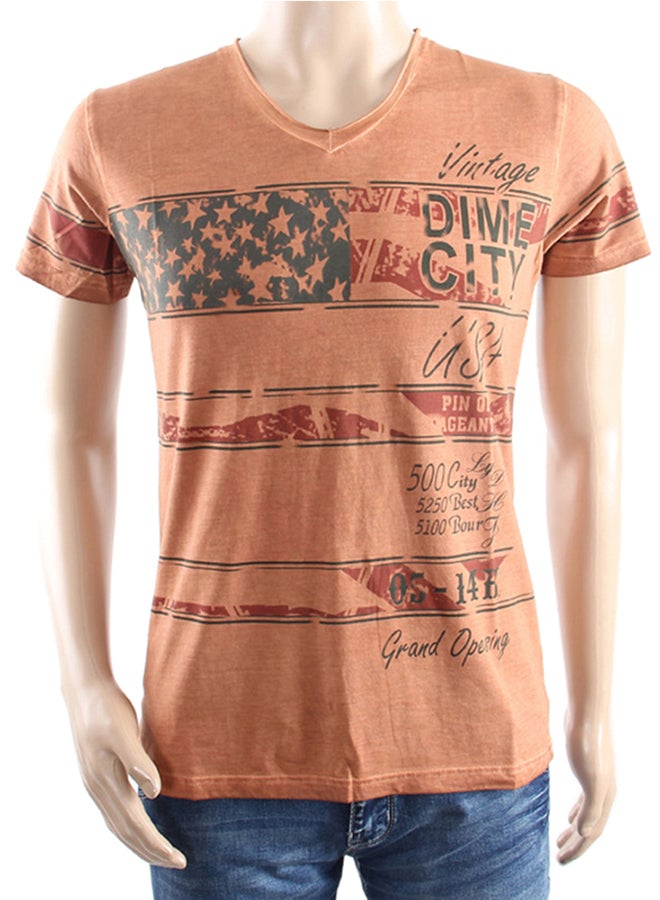 Printing Short Sleeve T-shirt Brown 