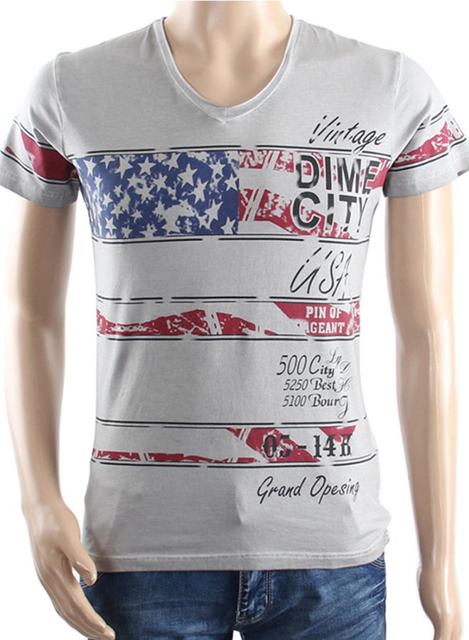 Printing Short Sleeve T-shirt Light Grey  - Image 1