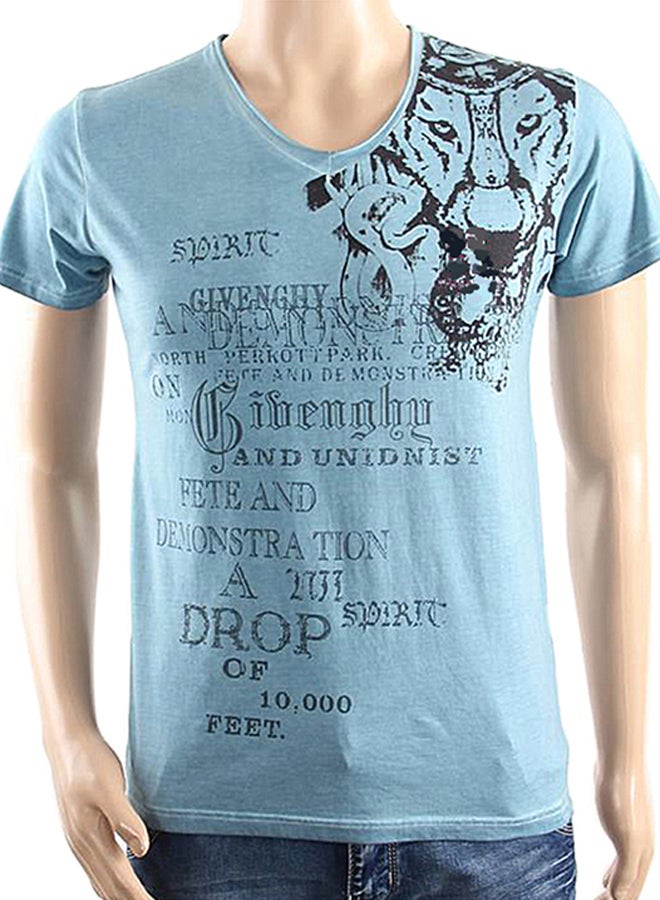 Printing Short Sleeve T-shirt Blue  - Image 1