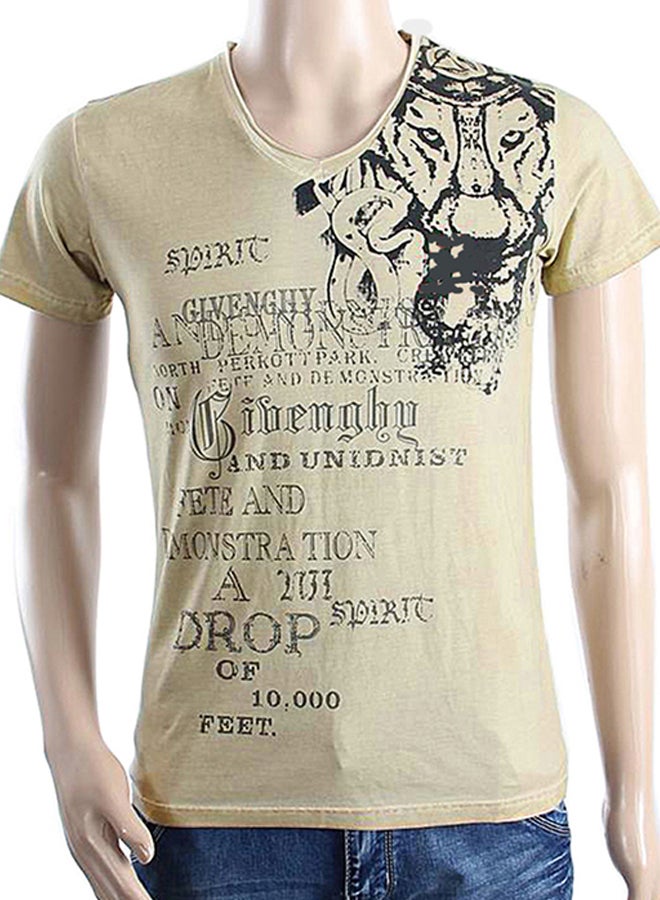 Printing Short Sleeve T-shirt Light Yellow 