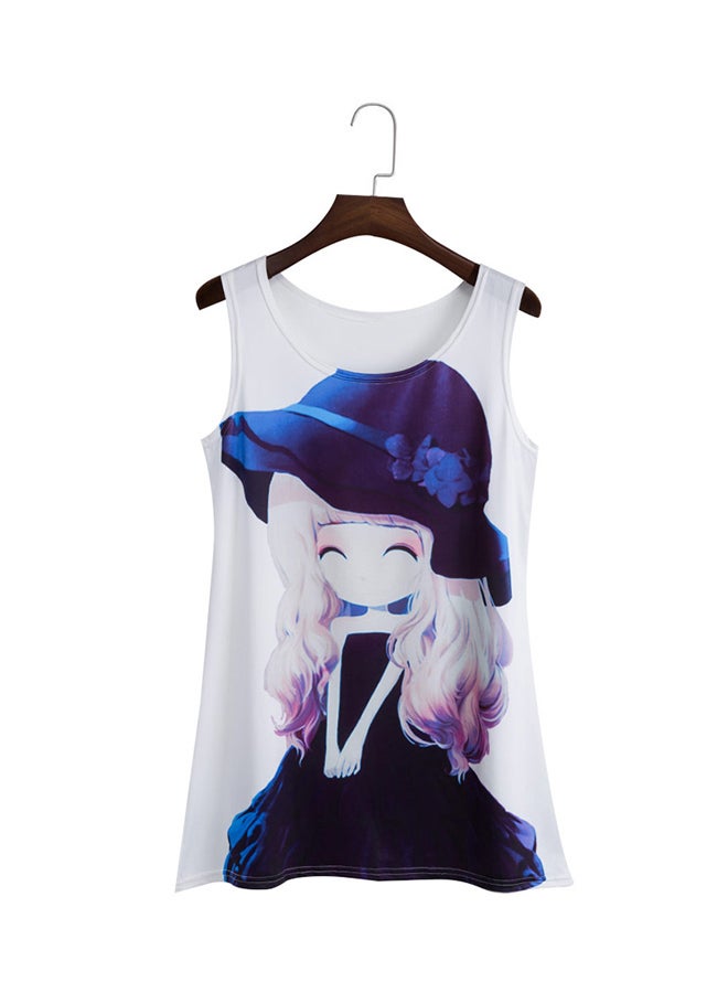 Loose Sleeveless Tank Top White/Blue - Image 1