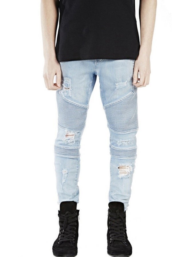 Generic - Mid-Rise Skinny Ripped Jeans Light Blue - Image 1