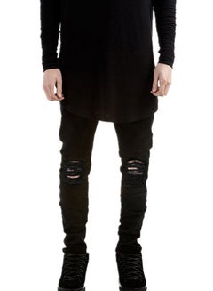 Generic Mid-Rise Skinny Distressed Slim Jeans Black  - Image 1