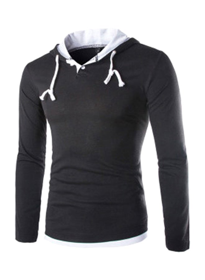 Casual Long Sleeve Hooded Shirt Black 